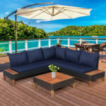 4 Pieces Patio Cushioned Rattan Furniture Set with Wooden Side Table - Image 8