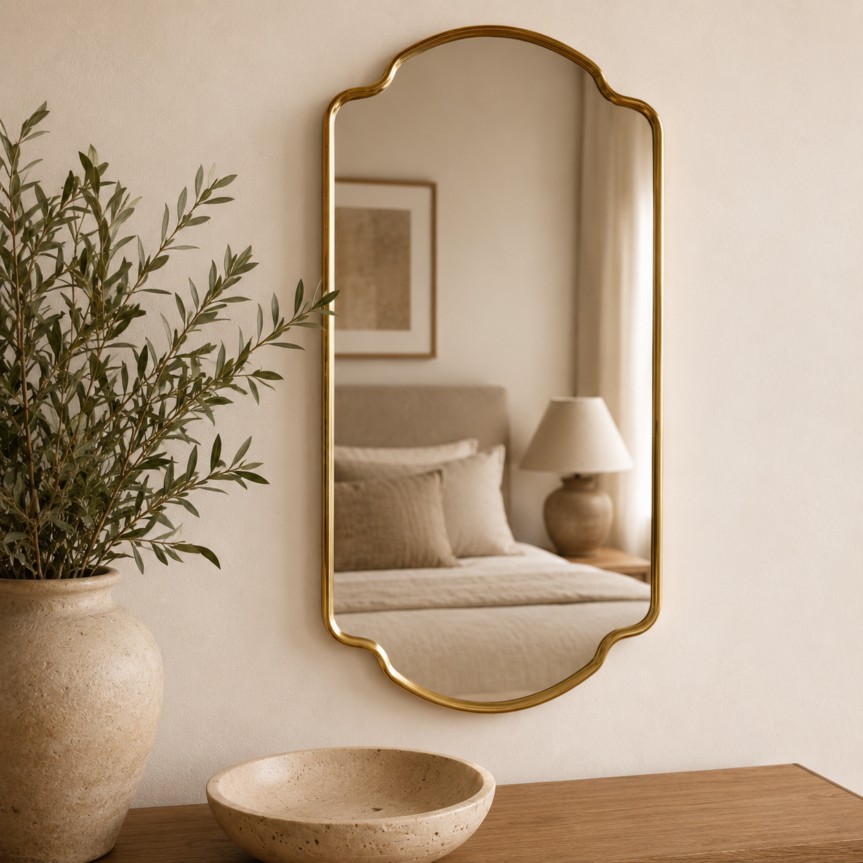 Handmade Antique Brass Arched Wall Mirror | Moroccan Brass Vanity Mirror
