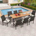 9-Piece Patio Dining Set with Umbrella Hole and 8 Rattan-woven Dining Chairs with Seat Cushions - Image 2