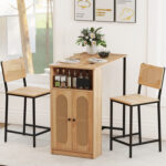 3-Piece Bar Table and Chairs Set with Storage Shelves and Footrests - Image 2