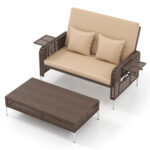 2 Piece Patio Rattan Daybed Wicker Loveseat and Ottoman with Adjustable Backrest - Image 4