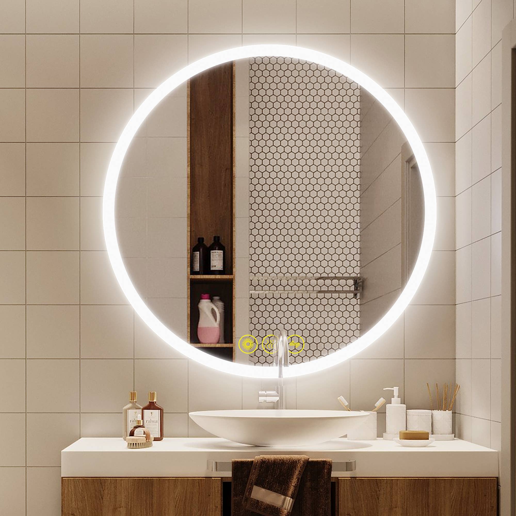 LED Bathroom Mirror Round Backlit Anti-Fog Dimmable 28