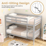 Solid Wood Twin Over Twin Bunk Bed Frame with High Guardrails and Integrated Ladder - Image 9