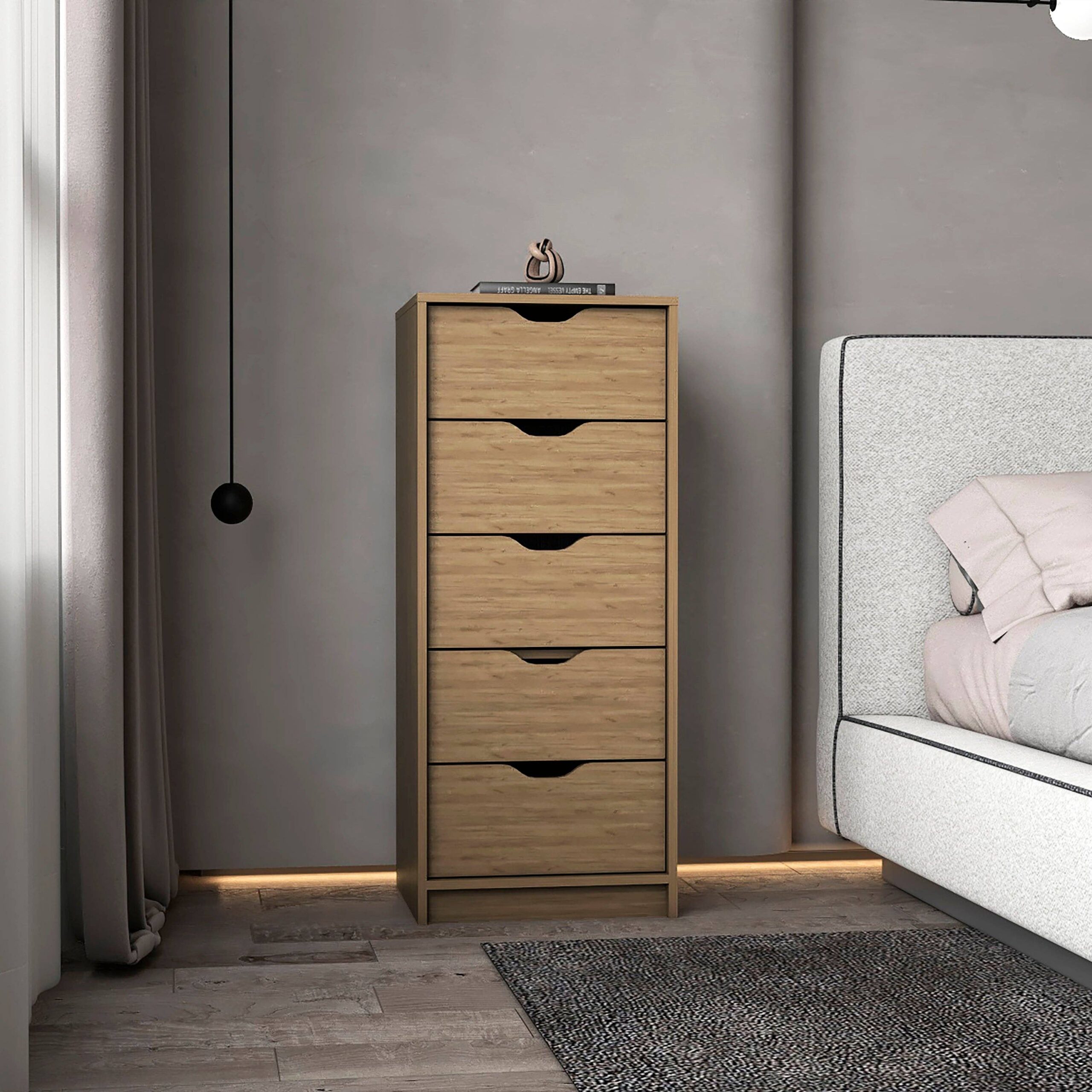 Houma 5 Drawers Narrow Dresser, Slim Storage Chest of
