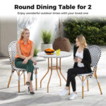 3 Piece French Bistro Table Chair Set with Outdoor Wicker Round Table and 2 Dining Chairs - Image 13