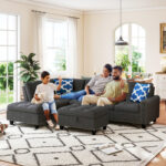 98 Inches Sectional Sofa Couch with Movable Storage Ottoman and Linen Fabric Backs - Image 6