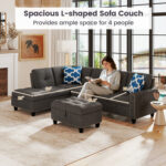 98 Inches Sectional Sofa Couch with Movable Storage Ottoman and Linen Fabric Backs - Image 8