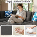 98 Inches Sectional Sofa Couch with Movable Storage Ottoman and Linen Fabric Backs - Image 9