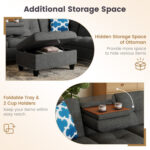 98 Inches Sectional Sofa Couch with Movable Storage Ottoman and Linen Fabric Backs - Image 11