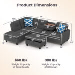 98 Inches Sectional Sofa Couch with Movable Storage Ottoman and Linen Fabric Backs - Image 5