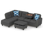 98 Inches Sectional Sofa Couch with Movable Storage Ottoman and Linen Fabric Backs - Image 4