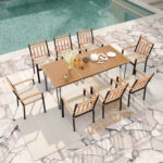 9-Piece Patio Dining Set 35.5 Inch Acacia Wood Table with Umbrella Hole and 24-Inch Wide Chairs - Image 2