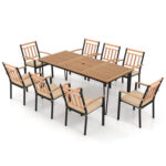 9-Piece Patio Dining Set 35.5 Inch Acacia Wood Table with Umbrella Hole and 24-Inch Wide Chairs - Image 3