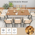 9-Piece Patio Dining Set 35.5 Inch Acacia Wood Table with Umbrella Hole and 24-Inch Wide Chairs - Image 6