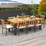 9 Pieces Patio Dining Set 39.5 Inch Acacia Wood Table with Umbrella Hole and 22.5-Inch Wide Chairs - Image 2