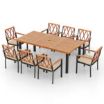 9 Pieces Patio Dining Set 39.5 Inch Acacia Wood Table with Umbrella Hole and 22.5-Inch Wide Chairs - Image 3