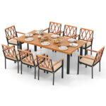 9 Pieces Patio Dining Set 39.5 Inch Acacia Wood Table with Umbrella Hole and 22.5-Inch Wide Chairs - Image 4