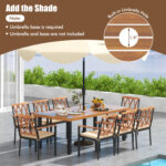 9 Pieces Patio Dining Set 39.5 Inch Acacia Wood Table with Umbrella Hole and 22.5-Inch Wide Chairs - Image 7