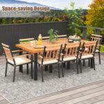 9 Pieces Patio Dining Set 39.5 Inch Acacia Wood Table with Umbrella Hole and 24-Inch Wide Chairs - Image 2
