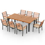 9 Pieces Patio Dining Set 39.5 Inch Acacia Wood Table with Umbrella Hole and 24-Inch Wide Chairs - Image 3