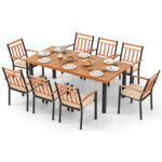 9 Pieces Patio Dining Set 39.5 Inch Acacia Wood Table with Umbrella Hole and 24-Inch Wide Chairs - Image 4