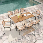 9-Piece Patio Dining Set 35.5 Inch Acacia Wood Table with Umbrella Hole and 22.5-Inch Wide Chairs - Image 2