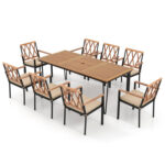 9-Piece Patio Dining Set 35.5 Inch Acacia Wood Table with Umbrella Hole and 22.5-Inch Wide Chairs - Image 3