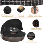 Patio Round Rattan Daybed with Retractable Canopy and Height Adjustable Coffee Table - Image 7