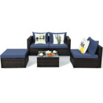 5 Pieces Patio Rattan Sectional Furniture Set with Cushions and Coffee Table - Image 4