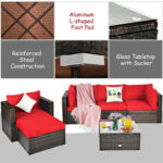 6 Pieces Patio Rattan Furniture Set with Sectional Cushion - Image 11