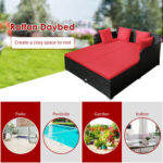 Spacious Outdoor Rattan Daybed with Upholstered Cushions and Pillows - Image 8