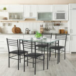 5 Pieces Dining Set with Tempered Glass Top Table and 4 Upholstered Chairs - Image 7
