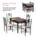 5 Pieces Dining Set Wood Metal Table and 4 Chairs with Cushions - Image 7