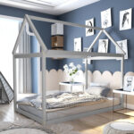 Twin Size Kids House Bed Wood Frame with Roof - Image 7