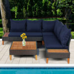 4 Pieces Patio Cushioned Rattan Furniture Set with Wooden Side Table - Image 7