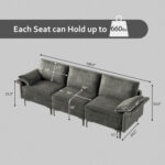 Large 3-Seat Sofa Sectional with Metal Legs and 2 USB Ports for 3-4 people - Image 4