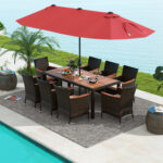 10 Piece Outdoor Dining Set with 15 Feet Double-Sided Twin Patio Umbrella - Image 3