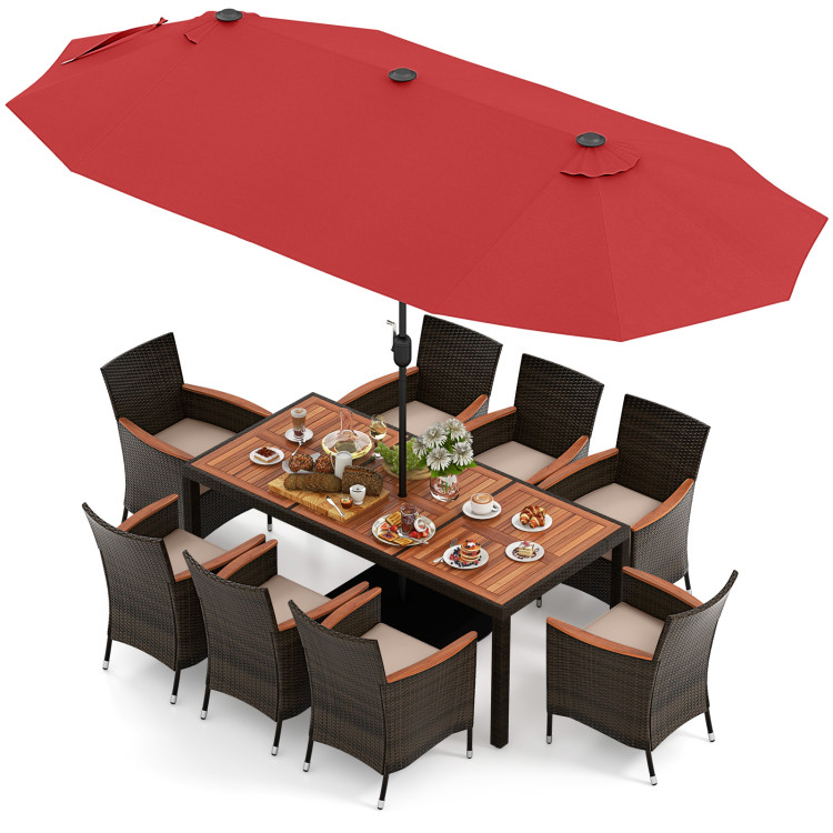 9_Piece_Outdoor_Dining_Set-3-1.jpg 10 Piece Outdoor Dining Set with 15 Feet Double-Sided Twin Patio Umbrella - Image 1