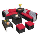 9 Piece Weatherproof Rattan Patio Conversation Set with 30 Inches Propane Fire Pit Table and Dust Covers - Image 4