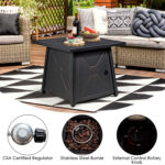 9 Piece Weatherproof Rattan Patio Conversation Set with 30 Inches Propane Fire Pit Table and Dust Covers - Image 9