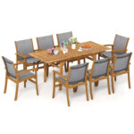 9 Pieces Outdoor Acacia Wood Patio Dining Set for 6-8 - Image 4