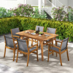 9 Pieces Outdoor Acacia Wood Patio Dining Set for 6-8 - Image 2