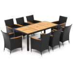 9 Pieces Outdoor Dining Set with Acacia Wood Tabletop for Garden