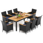 9 Pieces Outdoor Dining Set with Acacia Wood Tabletop for Garden - Image 4