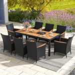 9 Pieces Outdoor Dining Set with Acacia Wood Tabletop for Garden - Image 3