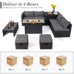9 Pieces Outdoor PE Rattan Wicker Sectional Sofa with 42 Inch 60,000 BTU Gas Fire Pit Table - Image 5