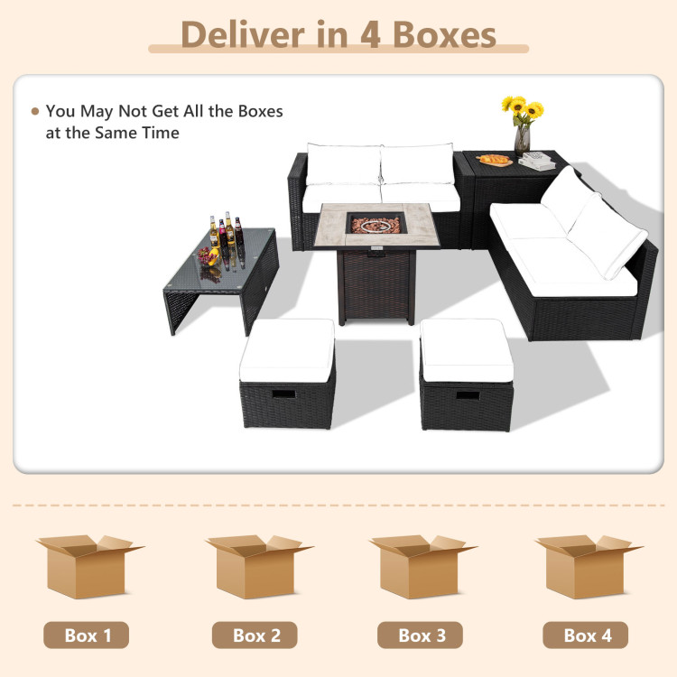 9 Pieces Outdoor PE Rattan Wicker Sectional Sofa with 42 Inch Gas Fire Pit Table - Image 10