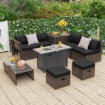 9 Pieces Outdoor Patio Furniture Set with 42 Inch Propane Fire Pit Table - Image 2