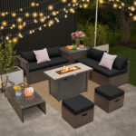 9 Pieces Outdoor Patio Furniture Set with 42 Inch Propane Fire Pit Table - Image 3