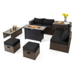 9 Pieces Outdoor Patio Furniture Set with 42 Inch Propane Fire Pit Table